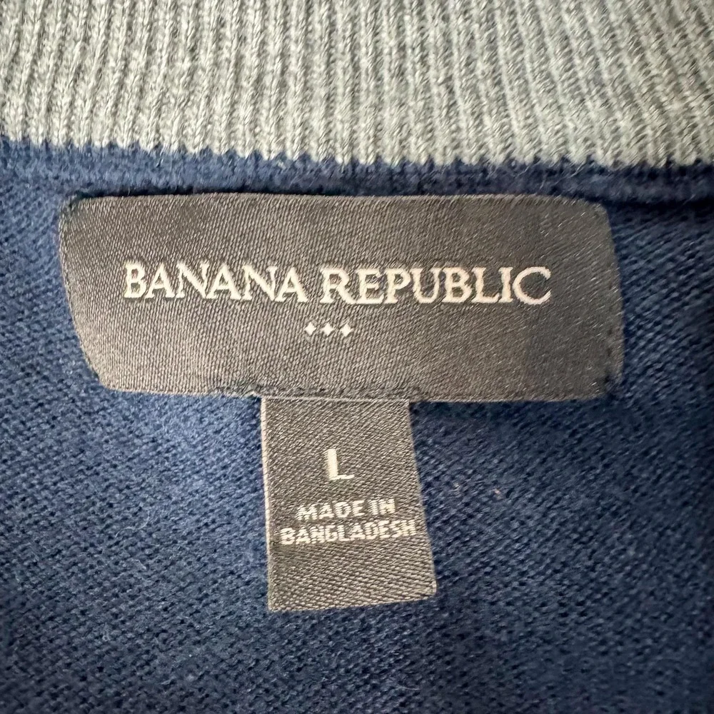 Banana Republic Sweater Mens Large Blue Silk Cashmere 1/4 Zip Mock Neck Pullover